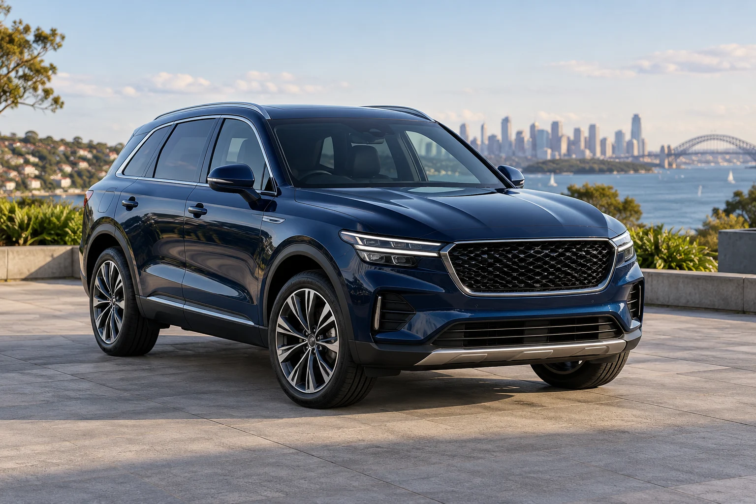 A luxury dark blue SUV representing vehicle finance
